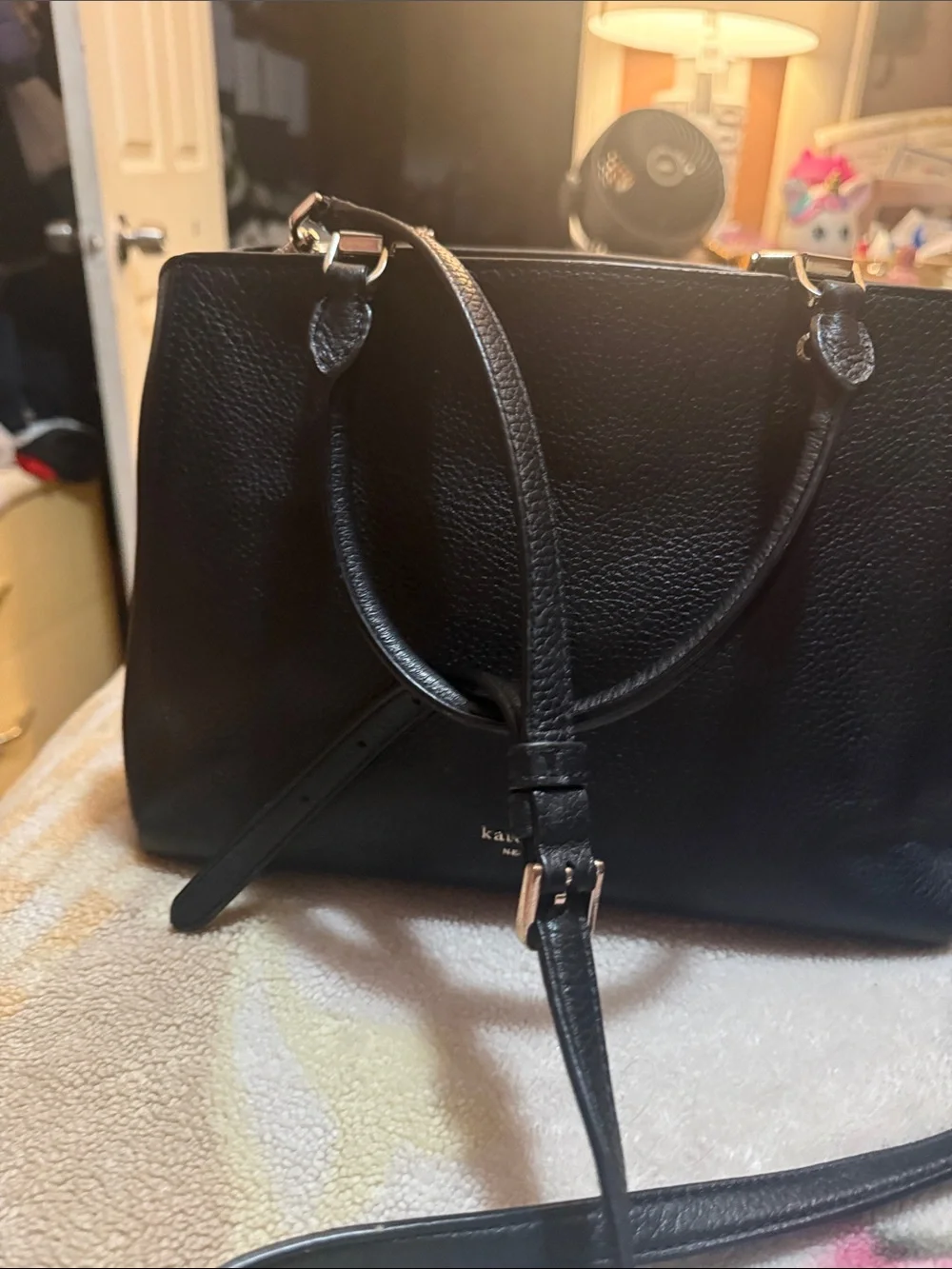 kate spade black pebbled leather satchel with removable strap